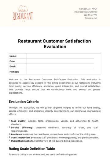 Free Restaurant Customer Satisfaction Evaluation Template to Edit Online