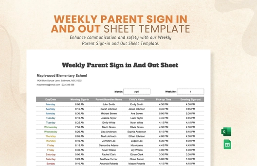 Weekly Parent Sign in And Out Sheet Template