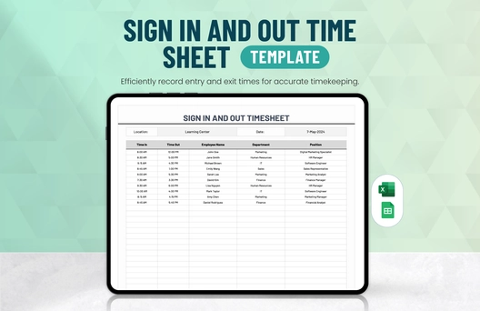 Sign in And Out Time Sheet Template