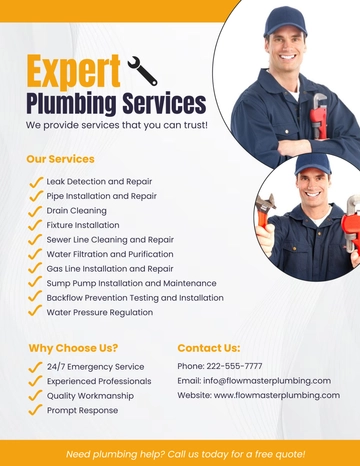 Free Plumbing Services Flyer Template to Edit Online