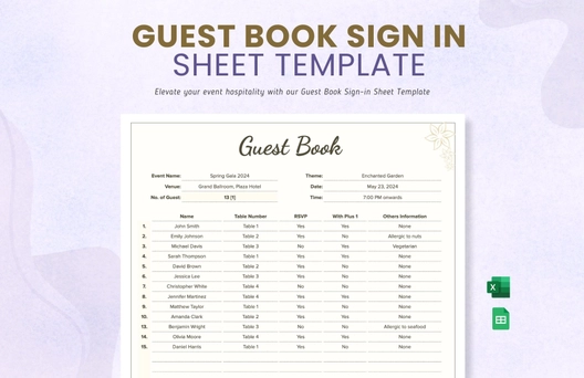 Guest Book Sign in Sheet Template