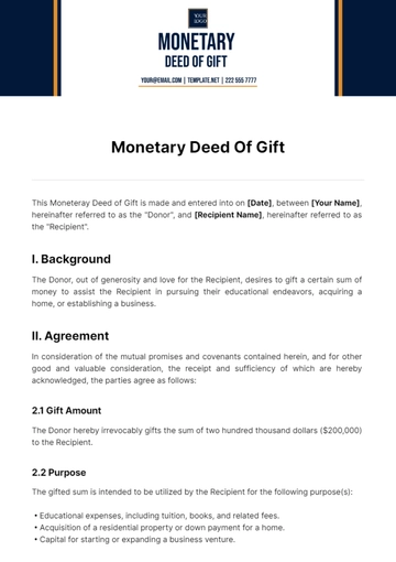 Free Monetary Deed Of Gift Template to Edit Online
