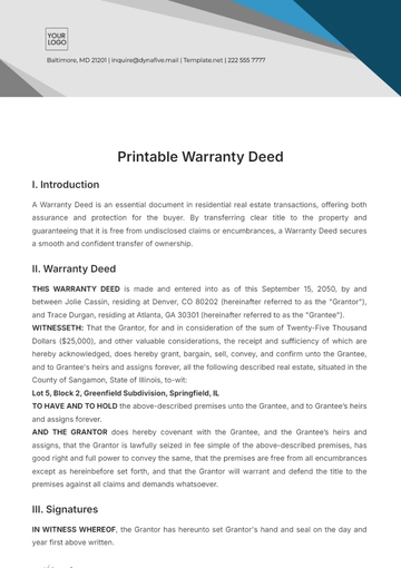 Free Printable Warranty Deed Template to Edit Online