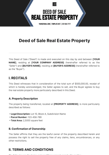 Free Deed Of Sale Real Estate Property Template