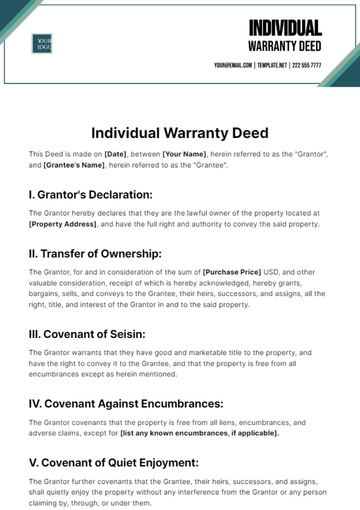 Free Individual Warranty Deed Template to Edit Online