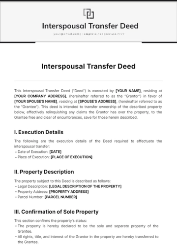 Free Interspousal Transfer Deed Template to Edit Online