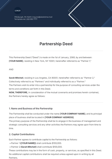 Free Partnership Deed Template to Edit Online