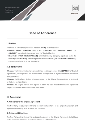 Free Deed Of Adherence Template to Edit Online