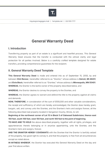 Free General Warranty Deed Template to Edit Online