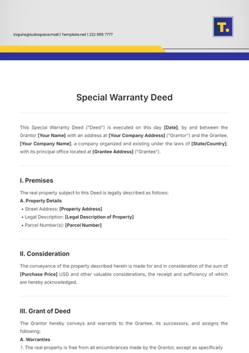 Free Special Warranty Deed Template to Edit Online