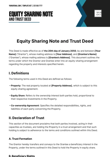 Free Equity Sharing Note and Trust Deed Template to Edit Online
