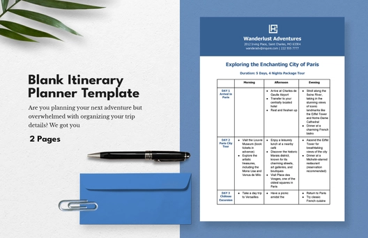 Blank Itinerary Planner Template