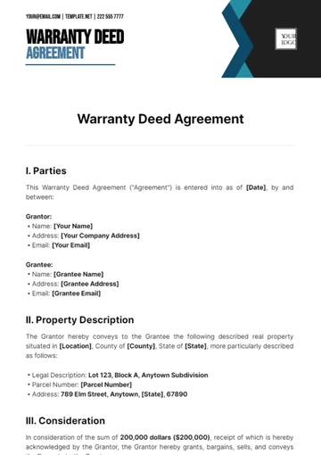 Free Warranty Deed Agreement Template to Edit Online