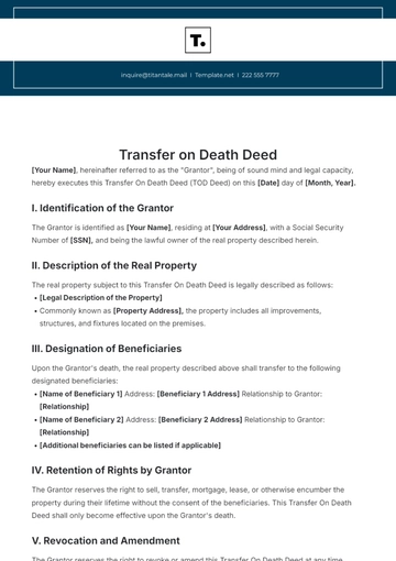 Free Transfer on Death Deed Template to Edit Online
