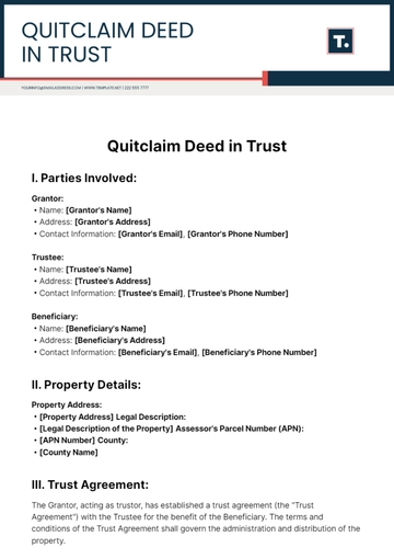Free Quitclaim Deed in Trust Template to Edit Online