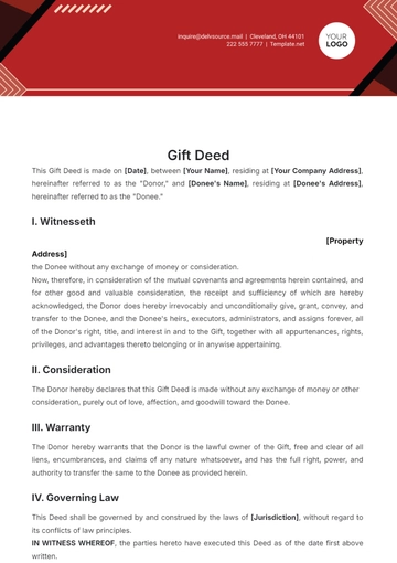 Free Simple Gift Deed Template to Edit Online