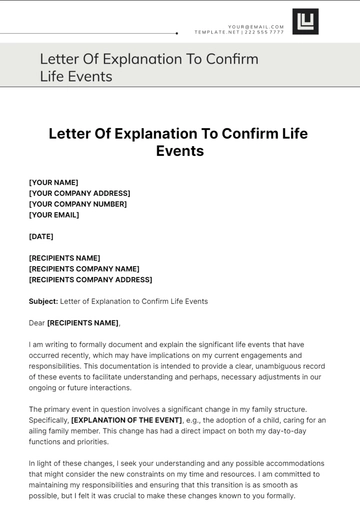 Free Letter Of Explanation To Confirm Life Events Template to Edit Online
