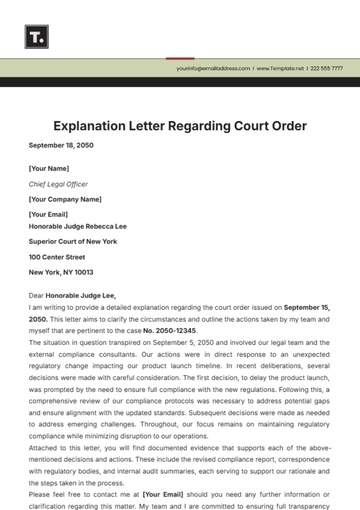 Free Explanation Letter To Court Orders Template to Edit Online