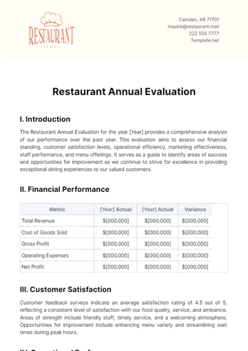 Free Restaurant Annual Evaluation Template to Edit Online