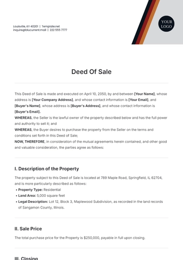 Free Sample Deed of Sale Template to Edit Online