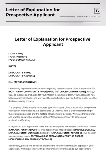 Free Letter Of Explanation For Prospective Applicant Template to Edit Online
