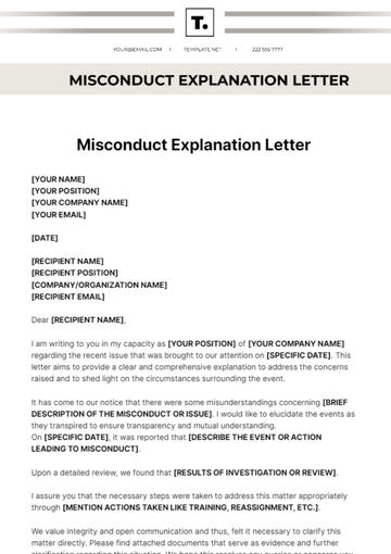 Free Misconduct Explanation Letter Template to Edit Online