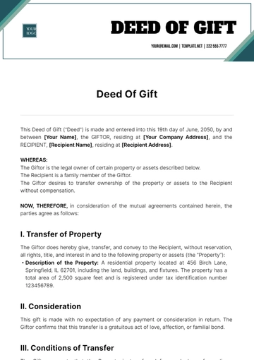 Free Deed Of Gift Template to Edit Online