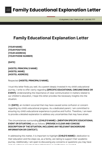 Free Family Educational Explanation Letter Template to Edit Online