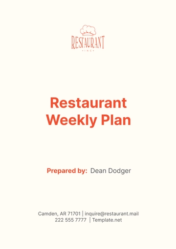 Free Restaurant Weekly Plan Template to Edit Online