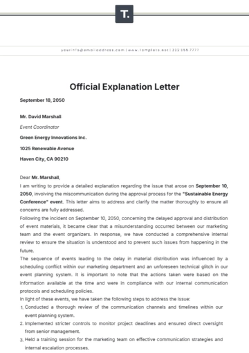 Free Official Explanation Letter Template to Edit Online