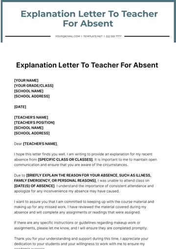 Free Explanation Letter To Teacher For Absent Template to Edit Online