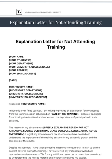 Free Explanation Letter For Not Attending Training Template to Edit Online