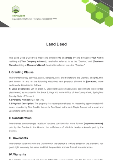 Free Land Deed Template to Edit Online