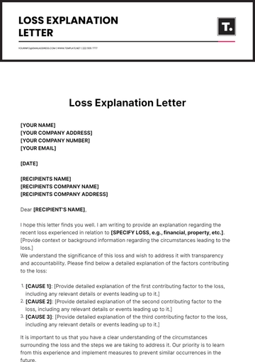 Free Loss Explanation Letter Template to Edit Online