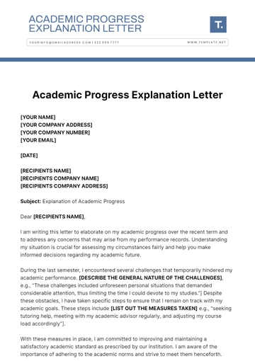 Free Academic Progress Explanation Letter Template to Edit Online