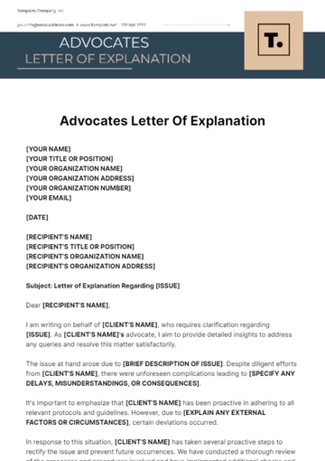 Free Advocates Letter Of Explanation Template to Edit Online