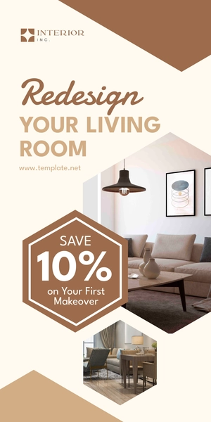 Free Living Room Interior Design Rollup Banner Template to Edit Online