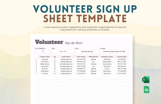 Volunteer Sign Up Sheet Template