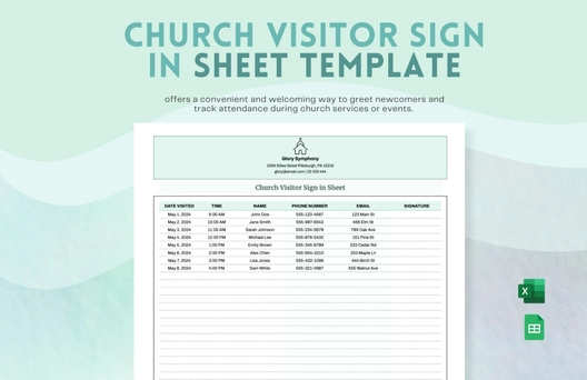 Church Visitor Sign in Sheet Template