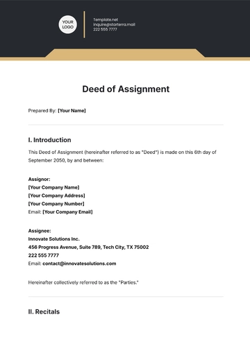 Free Deed of Assignment Template to Edit Online | Template.net