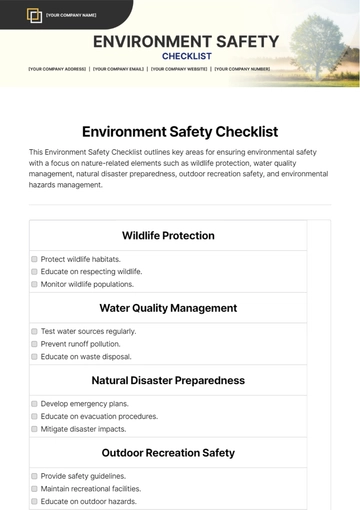 Free Environment Safety Checklist Template to Edit Online