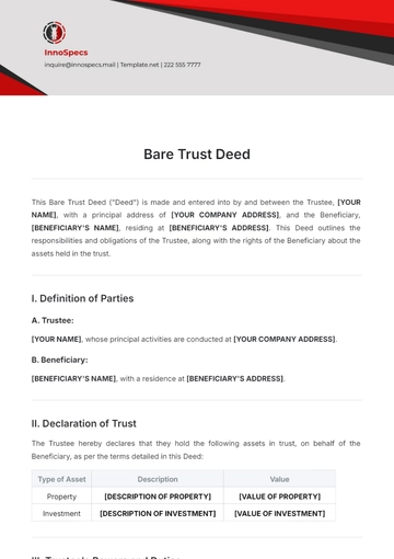 Free Bare Trust Deed Format Template to Edit Online