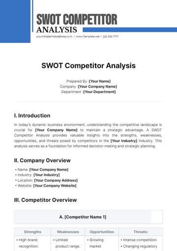 Free SWOT Competitor Analysis Template to Edit Online