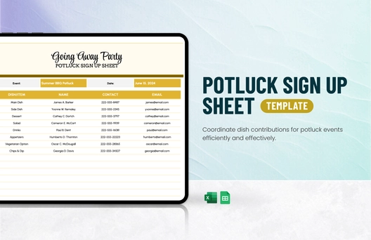 Potluck Sign Up Sheet Template