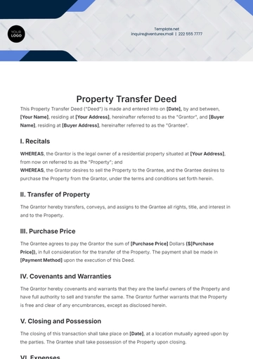 Free Property Transfer Deed Template to Edit Online