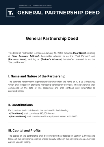 Free General Partnership Deed Template to Edit Online