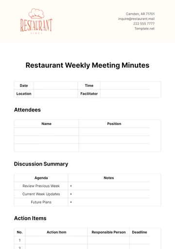 Free Restaurant Weekly Meeting Minutes Template to Edit Online