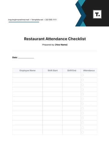 Free Restaurant Attendance Checklist Template to Edit Online