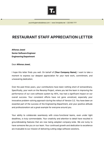 Free Restaurant Staff Appreciation Letter Template to Edit Online