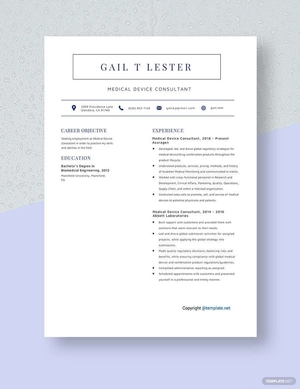 Medical Device Consultant Resume